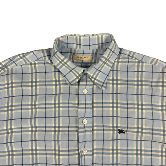Burberry London Designer Blue Plaid Button Up Shirt - Picture 2 of 8